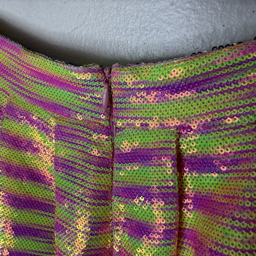 Queen Of Sparkles Neon Stripe Sequin Shorts Pink Yellow/green Women's Medium - Picture 7 of 12